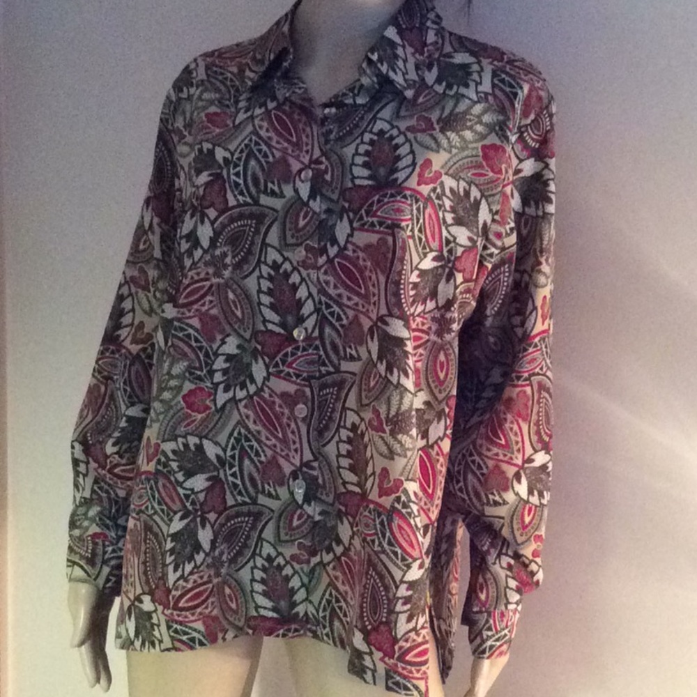 Long Sleeve Button Down Blouse Paisley